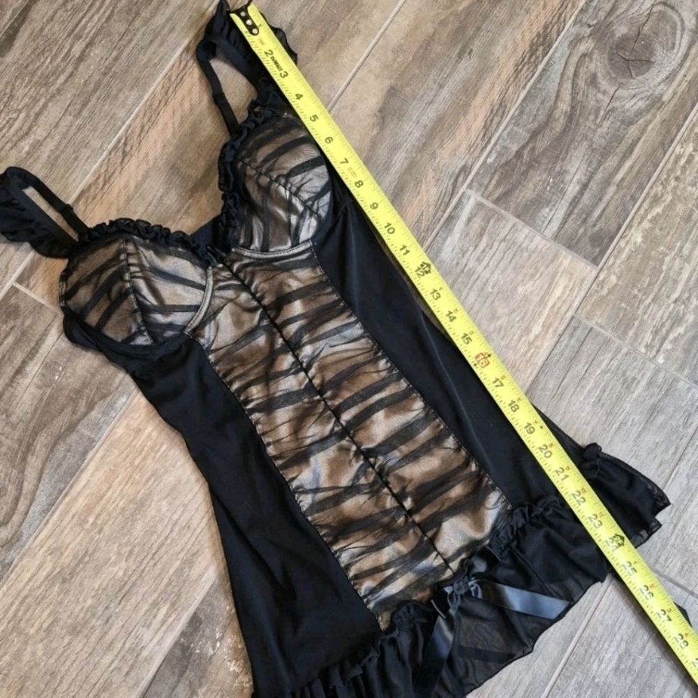 XS/S Vtg Frederick's of Hollywood Black & Gold Mesh Chemise Nightie Dress - Picture 4 of 12